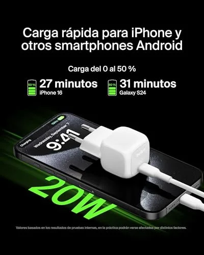 Belkin ▫️ Carregador de parede compacto BoostCharge USB-C de 20 W, carregamento rápido USB-C Power Delivery, com cabo tipo C de 1 m, para iPhone 17, iPhone Air, Samsung Galaxy S25, iPad, AirPods e outros - Branco 2