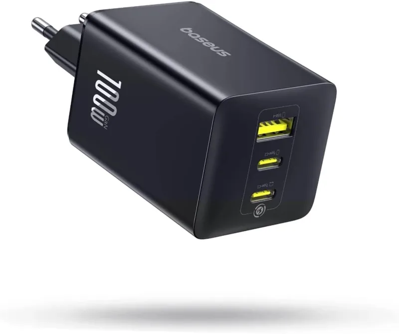 Baseus ▫️ Carregador Enerfill USB C 100W, 3 portas USB C, PD com PPS, carregador de carregamento rápido GAN compatível com MacBook Pro/Air, iPad Pro, iPhone 17/16/15/14/13 Series, Galaxy S25/24, Pixel 9 8, Steam Deck