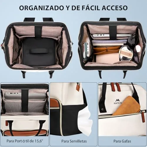 MATEIN ▫️ Mochila para Portátil para Mulher 15,6 - Conjunto de 2 peças, Mochila de Trabalho para Mulher 3