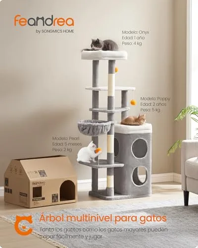 FEANDREA ▫️ Árvore para Gatos, Multinível, 150 cm, 3 Plataformas, Cinza Pomba 2