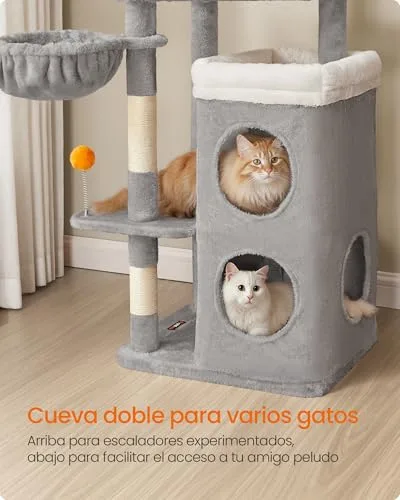 FEANDREA ▫️ Árvore para Gatos, Multinível, 150 cm, 3 Plataformas, Cinza Pomba 3