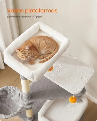 FEANDREA ▫️ Árvore para Gatos, Multinível, 150 cm, 3 Plataformas, Cinza Pomba 4