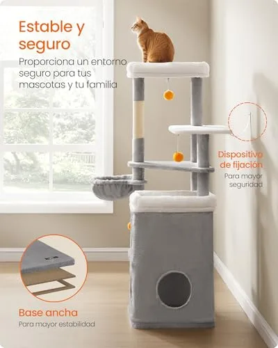 FEANDREA ▫️ Árvore para Gatos, Multinível, 150 cm, 3 Plataformas, Cinza Pomba 6