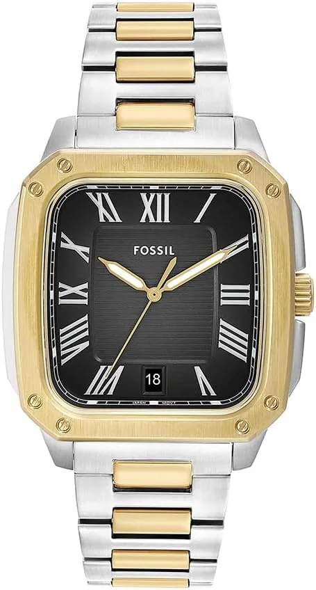 Fossil ▫️ Relógio Crosby para homem, movimento de quartzo de três ponteiros com data e bracelete em aço inoxidável