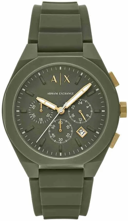 Relógio de homem Armani Exchange, movimento de quartzo cronógrafo e caixa de 44 mm com bracelete de silicone