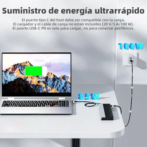 WAVLINK ▫️ Estação de acoplamento USB-C para 3 monitores, com HDMI, DP, VGA, 100 W PD, USB 3.0 e 2.0, RJ45, ranhuras SD/TF, áudio/microfone, para Lenovo/HP/DELL, etc. - Cinzento 5