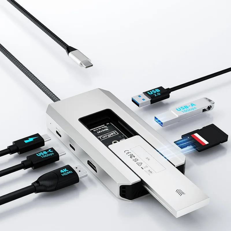 WAVLINK ▫️ Hub USB-C de 10 Gbps com SSD M.2 PCIe/SATA, HDMI, 100 W-PD, USB-A e C 3.2/2.0, SD e TF, compatível com MacBook/Chromebook/DELL/HP/Lenovo