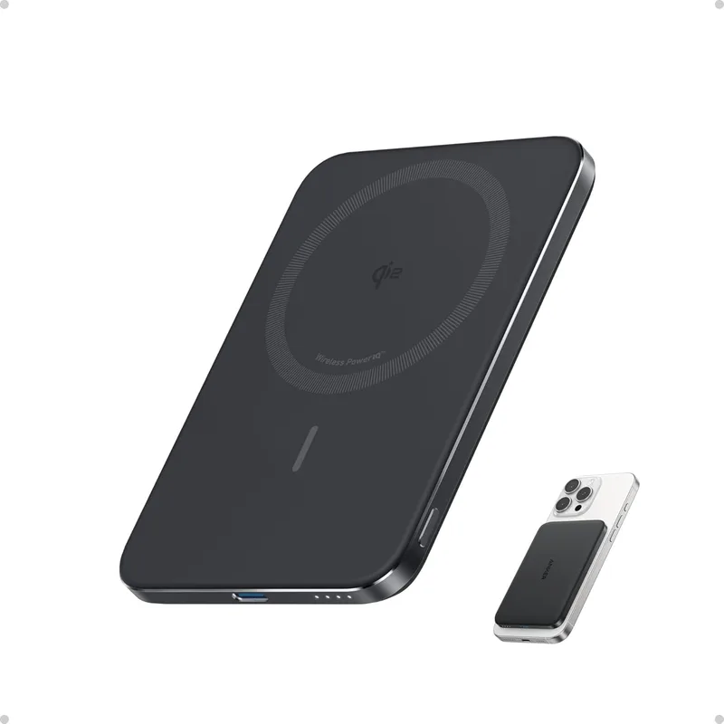 Anker ▫️ Nano Power Bank MagSafe Qi2 15 W ultrafina de 5000 mAh | Compatível com MagSafe, design ergonómico, para iPhone 17/16/15/14. Preto