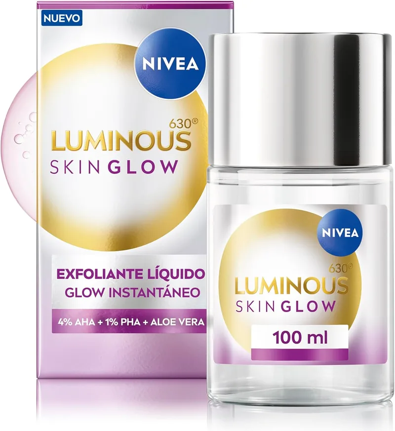NIVEA ▫️ LUMINOUS630 SKIN GLOW Liquid Scrub (100 ml), peeling sem enxaguamento para uma esfoliação suave e eficaz da pele, esfoliante facial com AHA, PHA e Aloé Vera para todos os tipos de pele.