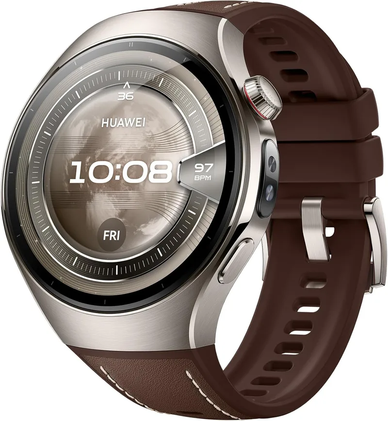 HUAWEI ▫️ Watch 5, Smartwatches de 46 mm, revolucionário multi-sensor X-Tap, SpO2 na ponta dos dedos, Health Glance, ECG, HRV, eSIM, Android e iOS, castanho