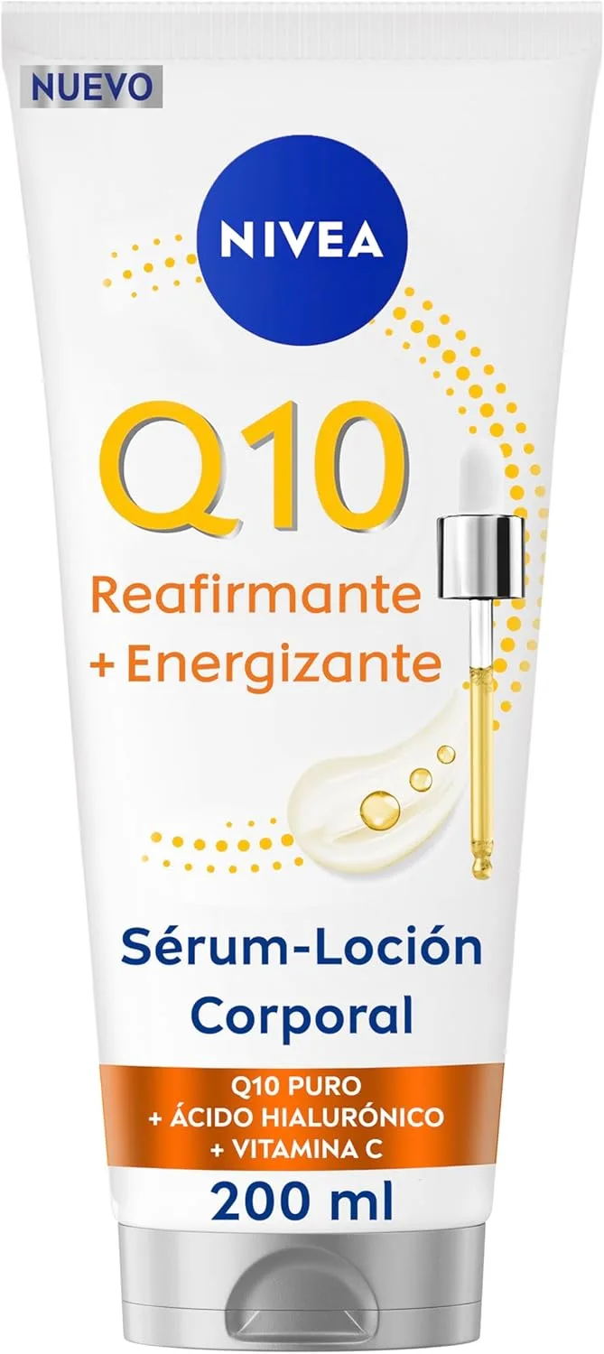 NIVEA ▫️ Q10 Sérum Loção Corporal Refirmante + Energizante (200 ml), creme hidratante 72h com Vitamina C e Ácido Hialurónico, creme corporal refirmante para uma pele mais firme e energizada.