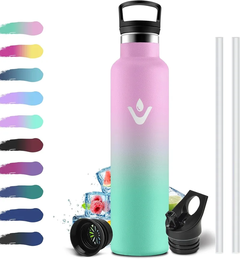 KollyKolla ▫️ Garrafa de água térmica 1L, garrafa de aço inoxidável de parede dupla, garrafa térmica com palhinha, sem BPA, reutilizável, fácil de transportar, garrafa térmica para escritório, bicicleta, escola, adultos, escola