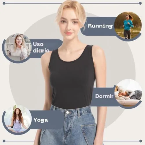 WEASIC ▫️ Camisolas sem mangas para mulher Camisolas básicas de algodão Top liso com gola quadrada ou redonda, justo, casual e sem mangas Coletes de verão com alças largas Conjunto de 3 tops justos 2