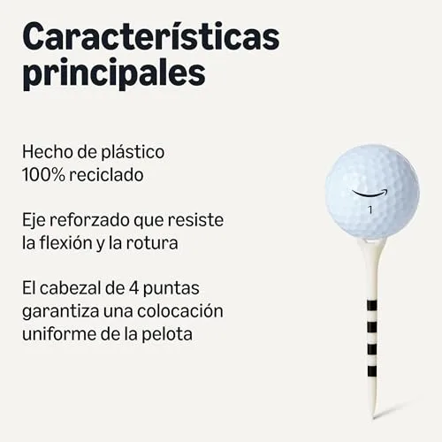 Amazon Basics ▫️ Tees de golfe com sistema de marcação de altura - Tees de plástico reciclado com cabeça de 4 pontas - Acessórios de golfe - Branco - Embalagem de 100 unidades 2