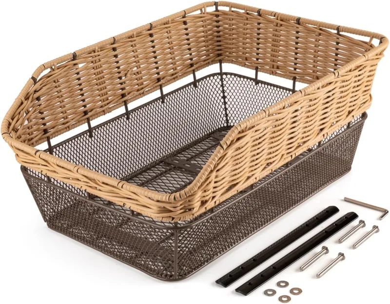PINNAMAX ▫️ Cesto traseiro grande para bicicleta, 25 L, com capacidade de carga até 20 kg, base metálica, cesto para mochila escolar, resistente às intempéries, não enferruja, bicicleta elétrica em