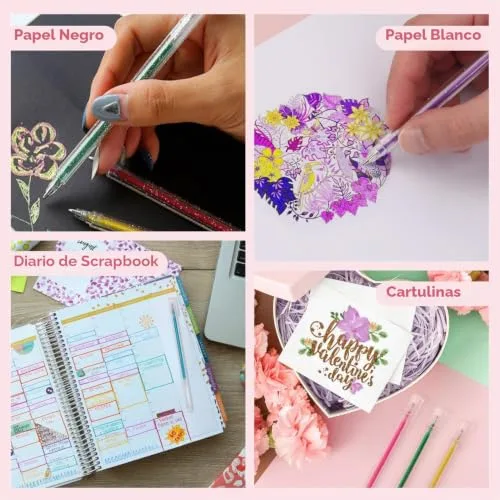 MOTIBACK ▫️ Canetas de gel com purpurina, canetas com purpurina para adultos, para desenhar, escrever e decorar (18 unidades) 6
