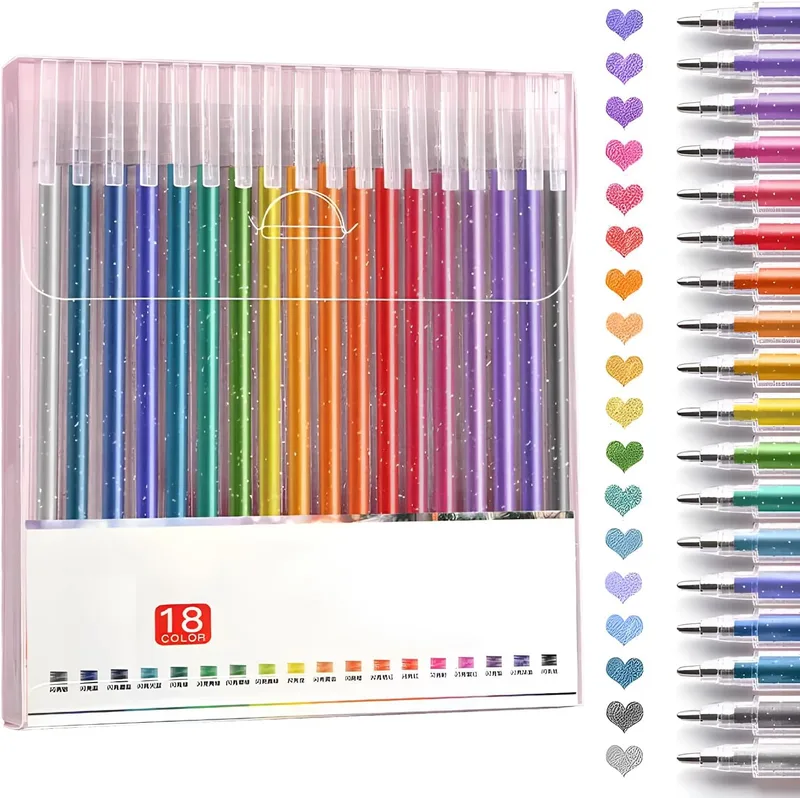MOTIBACK ▫️ Canetas de gel com purpurina, canetas com purpurina para adultos, para desenhar, escrever e decorar (18 unidades)