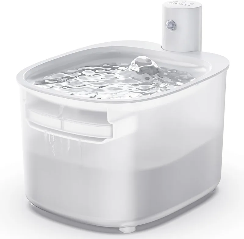 Nenozi ▫️ Fonte para gatos alimentada por bateria sem fios com sensor de movimento, fonte de água fria de 2,6 L para gatos com bateria recarregável de 3000 mAh, fonte de água automática à prova de salpicos