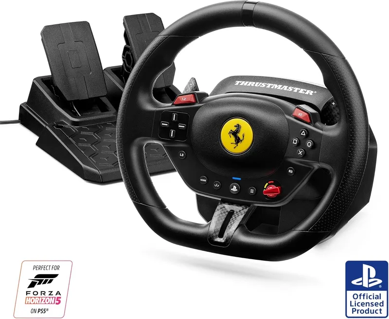 Thrustmaster ▫️ T98 Ferrari 296 GTB Edition - Volante para PS5, PS4 e PC (Sistema Bungee Cord de resistência linear, patilhas de mudança magnéticas, inclui pedais) Licença oficial da Ferrari
