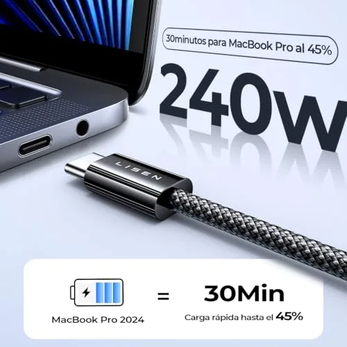 LISEN ▫️ 240 W Cabo USB-C de carregamento rápido, 2 m, cabo USB-C para Tipo C PD3.2 SPR AVS 2