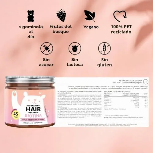 Bears with Benefits ▫️ Ah-mazing Hair Vitamin Biotina para cabelos fortes 45 ursinhos de goma sem açúcar - 987492752 4