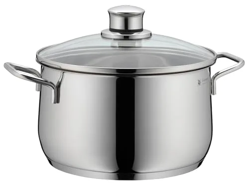 WMF ▫️ Diadem Plus - Conjunto de cozinha de 7 peças, aço inoxidável compatível com indução, 1 panela rasa de 20 cm, 2 panelas altas de 16 cm e 24 cm, 1 caçarola de 16 cm com 3 tampas de vidro 5