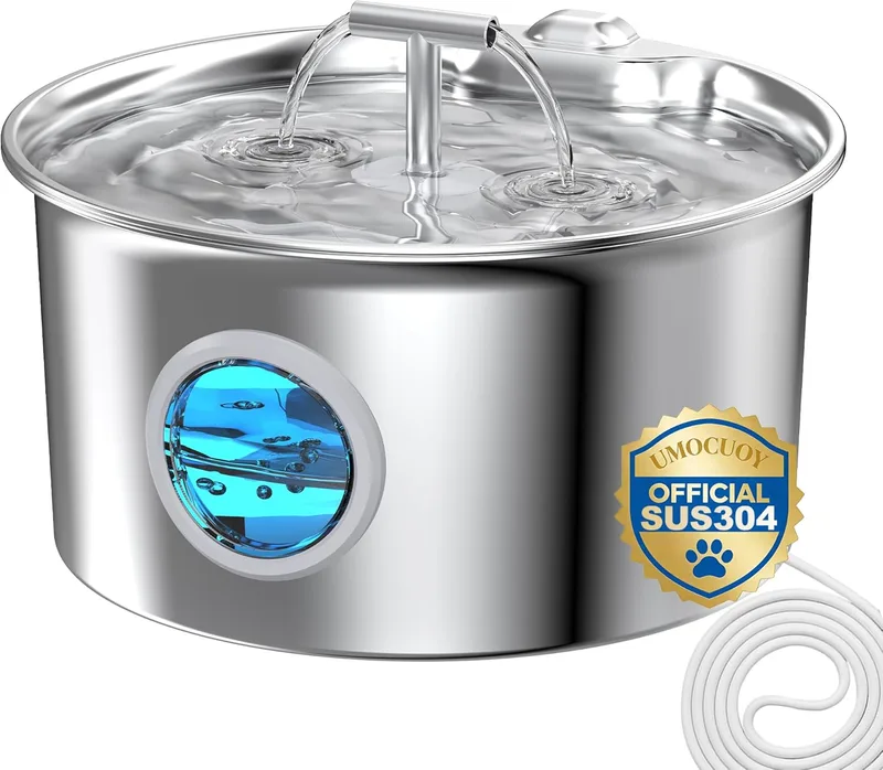 UMOCUOY ▫️ Bebedouro para gatos em aço inoxidável: Bebedouro para gatos - Bebedouro para gatos de interior - Tigela dispensadora automática de água para animais de estimação