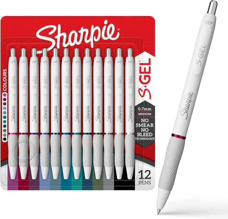 Sharpie ▫️ S-Gel | Canetas de gel para escrita | Ponta média (0,7 mm) | Tintas em cores variadas | Corpo branco perolado | 12 unidades