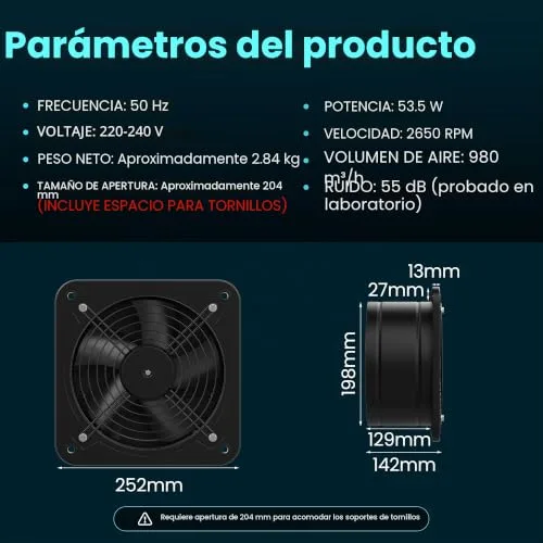HG Power ▫️ Exaustor de 200 mm - Exaustor silencioso para casa de banho com válvula anti-retorno, regulador de velocidade, ficha, exaustor industrial para cozinha, garagem, cave e escritório, A-Preto 2