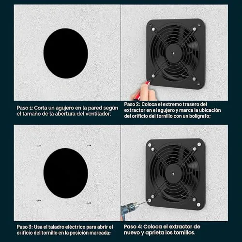 HG Power ▫️ Exaustor de 200 mm - Exaustor silencioso para casa de banho com válvula anti-retorno, regulador de velocidade, ficha, exaustor industrial para cozinha, garagem, cave e escritório, A-Preto 6