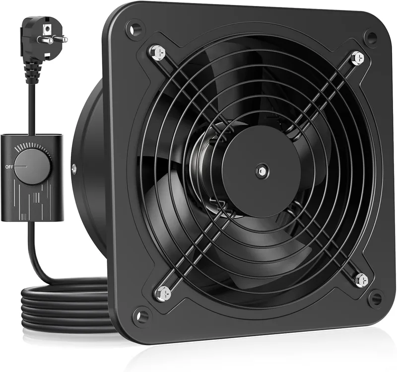 HG Power ▫️ Exaustor de 200 mm - Exaustor silencioso para casa de banho com válvula anti-retorno, regulador de velocidade, ficha, exaustor industrial para cozinha, garagem, cave e escritório, A-Preto