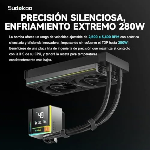 Sudokoo ▫️ ENERGLO 240 Refrigeração Líquida para PC: AIO de 240 mm com ecrã LCD segmentado, dissipador de CPU com duas ventoinhas PWM FDB e bomba PWM de 2500-3400 RPM para Intel LGA1851/1700/1200/115X e AMD AM5/AM4 4