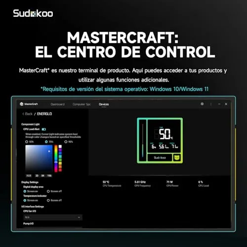 Sudokoo ▫️ ENERGLO 240 Refrigeração Líquida para PC: AIO de 240 mm com ecrã LCD segmentado, dissipador de CPU com duas ventoinhas PWM FDB e bomba PWM de 2500-3400 RPM para Intel LGA1851/1700/1200/115X e AMD AM5/AM4 6
