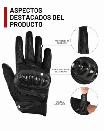 IRON JIA'S ▫️ Luvas de Moto de Verão para Homem da IRON JIA com Casca Rígida em Fibra de Carbono, Respiráveis e com Tela Tátil Suave para Motociclismo, Alpinismo e Caminhadas - Preto - Tamanho L 4