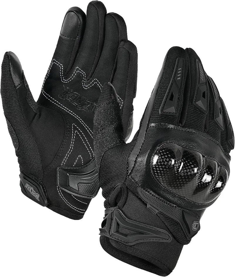IRON JIA'S ▫️ Luvas de Moto de Verão para Homem da IRON JIA com Casca Rígida em Fibra de Carbono, Respiráveis e com Tela Tátil Suave para Motociclismo, Alpinismo e Caminhadas - Preto - Tamanho L