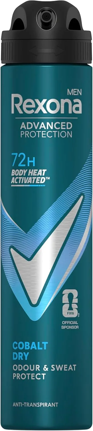 Rexona ▫️ Men Desodorizante Antitranspirante em Aerossol Advanced Protection Cobalt Dry com tecnologia Body Heat Activated, 200 ml