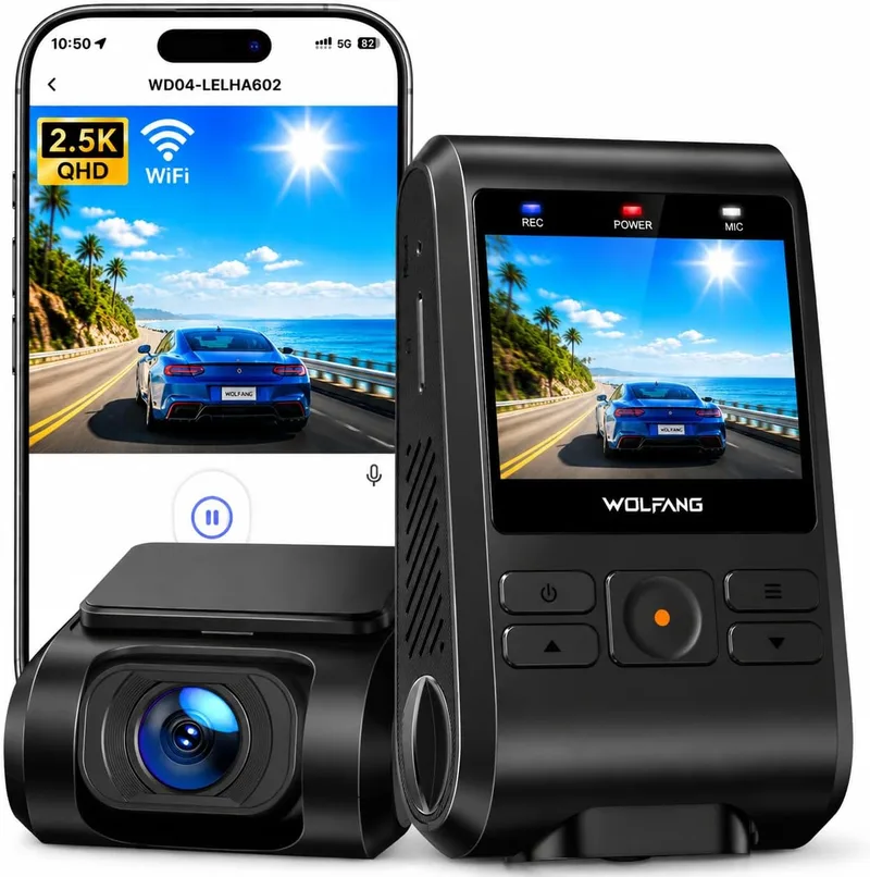 WOLFANG ▫️ Câmara de carro 2,5K FHD, câmara de bordo com lente dupla para automóveis, grande angular de 170°, monitor de estacionamento 24 horas com gravação em loop e sensor G