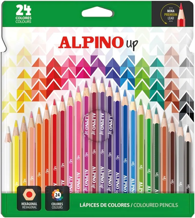 Alpino ▫️ Estuche com 24 lápis de cor de cobertura extra | Lápis com pigmentos intensos | Material escolar e de belas-artes | Cores vivas e resistentes