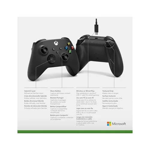 Xbox ▫️ Comando sem fios + cabo USB-C 6