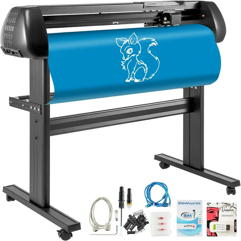 VEVOR ▫️ Máquina de corte de vinil com suporte de chão, plotter de vinil, memória de 128K a 2M, 28 polegadas, com força e velocidade ajustáveis para a produção de sinalética