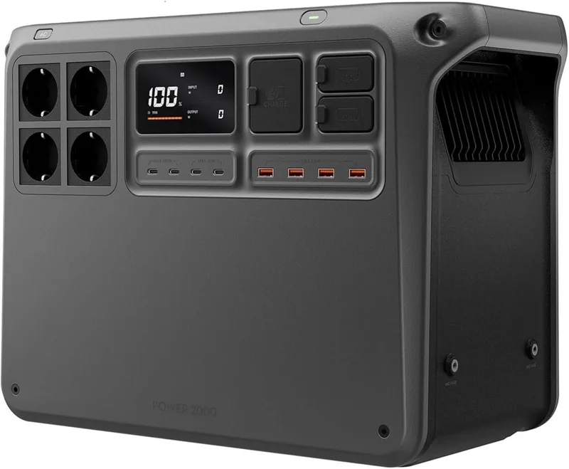 DJI ▫️ Estação de energia portátil Power 2000, bateria LFP de 2048 Wh, tamanho compacto, potência de saída estável de 3000 W, recarga de 0% a 80% em 45 minutos, gerador elétrico para acampamentos e autocaravanas