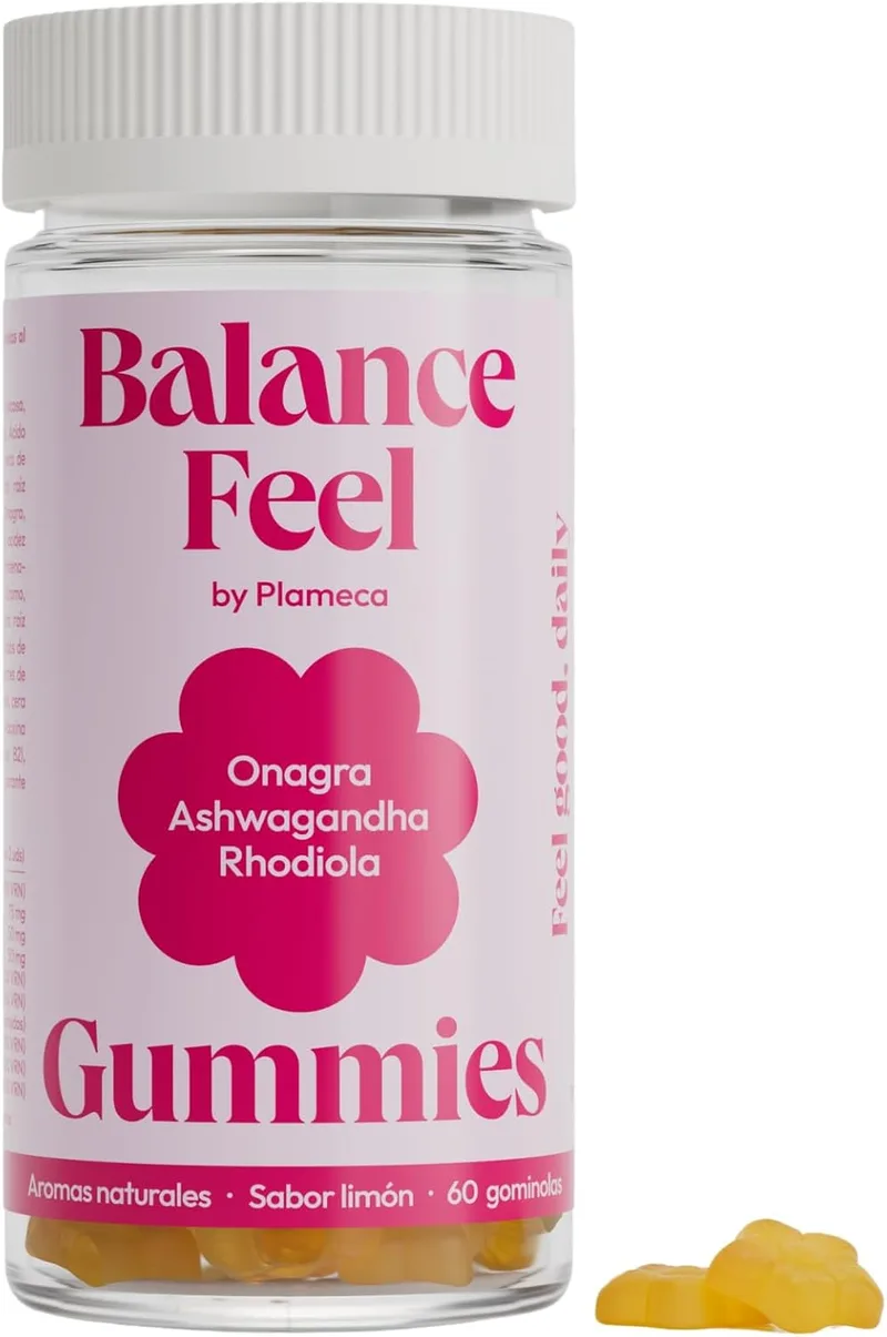 Plameca ▫️ Balance Feel - O seu equilíbrio hormonal - O seu bem-estar feminino - Fórmula completa com Ashwagandha, Prímula, Rhodiola e mais - 60 Gomas com sabor a limão - por