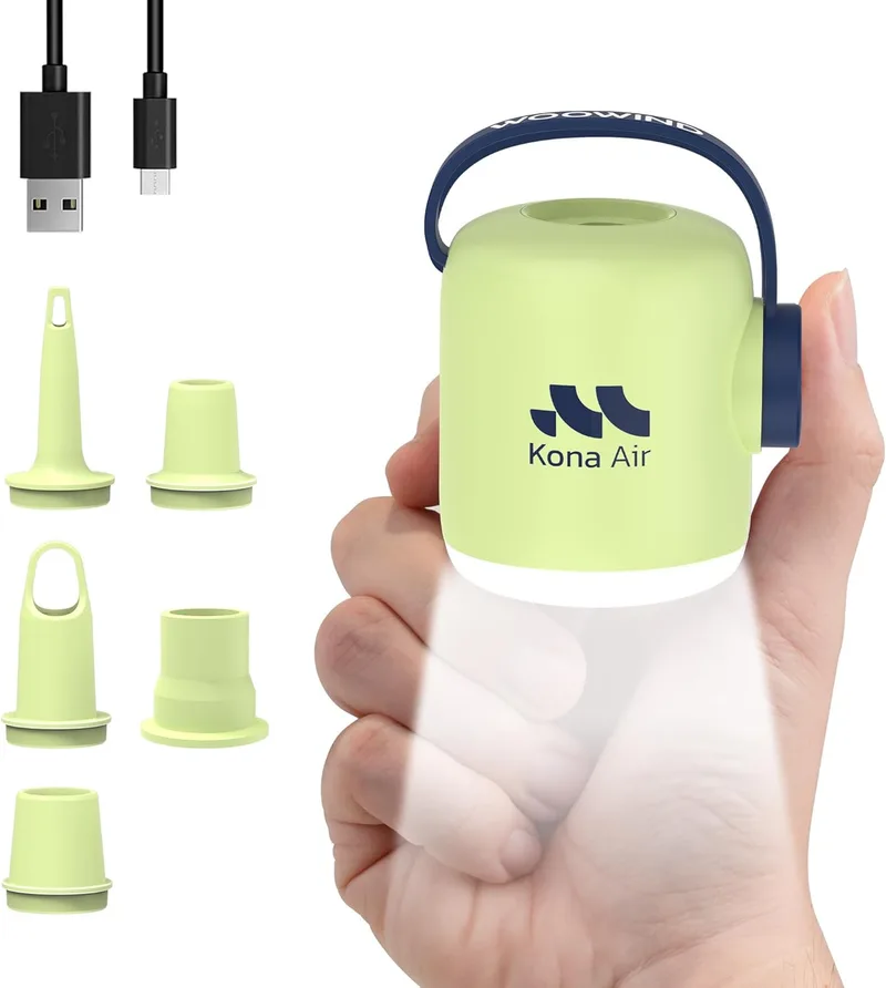 Woowind ▫️ Bomba de ar Kona - insuflador para colchões e insufláveis, sem fios e recarregável, 200 l/min, insufla/desinsufla camas, flutuadores e tendas, com luz LED de 10 horas, ultra portátil