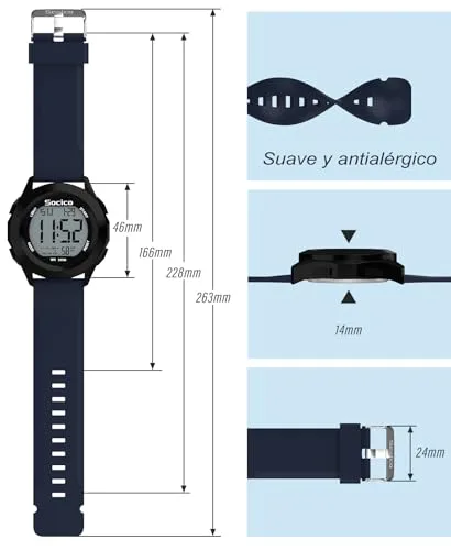 SOCICO ▫️ Relógio Digital para Homem, Resistente à Água até 30M, Desportivo, Cronómetro, Iluminação 3