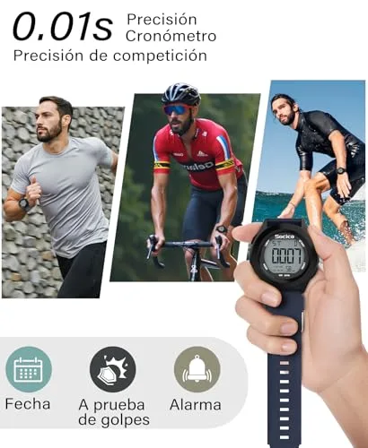 SOCICO ▫️ Relógio Digital para Homem, Resistente à Água até 30M, Desportivo, Cronómetro, Iluminação 5