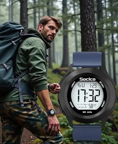 SOCICO ▫️ Relógio Digital para Homem, Resistente à Água até 30M, Desportivo, Cronómetro, Iluminação 6