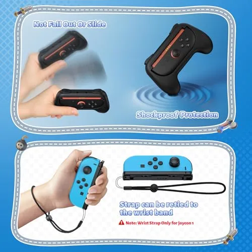 FASTSNAIL ▫️ Switch2 - Punhos para comando, embalagem de 4 (preto, preto e azul-laranja) 7