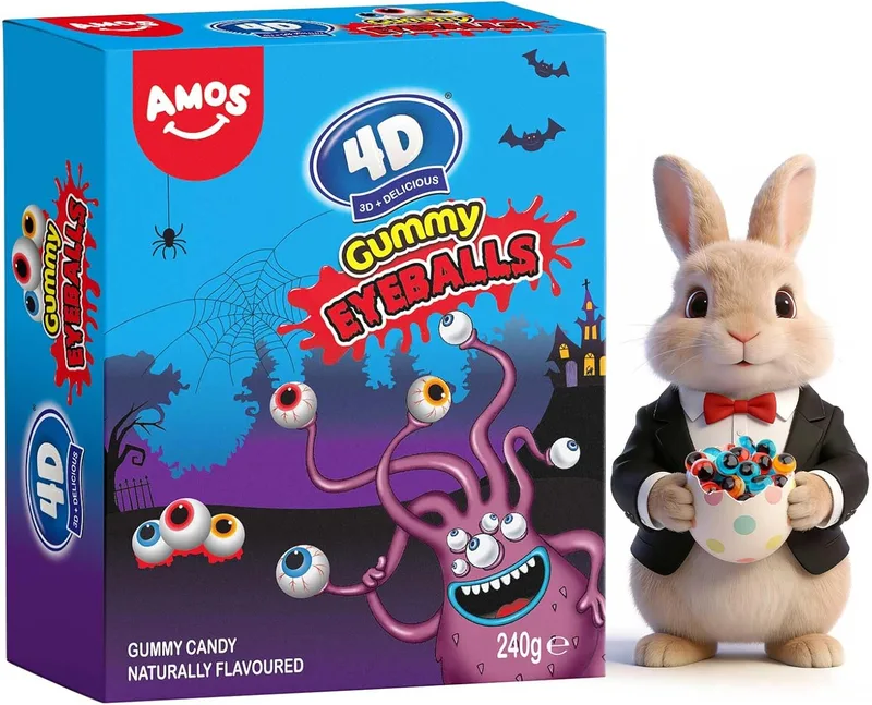 Amos ▫️ Olhos Comestíveis de Halloween, Doces 4D de Frutas Mistas