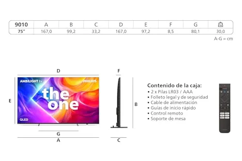 PHILIPS ▫️ Ambilight «The One» 75PUS9010 Smart TV 4K - Ecrã de 75 polegadas com P5 Picture Engine Ultra HD, Titan OS, Dolby Vision e som Dolby Atmos 3