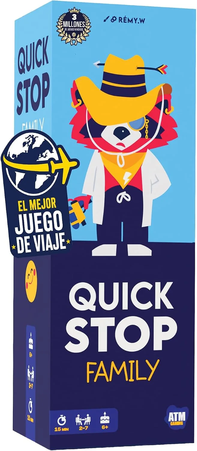 ATM Gaming ▫️ Quickstop Family – O jogo de mesa mais divertido para toda a família | A partir dos 6 anos, de 2 a 7 jogadores e regras explicadas em 1 minuto – Jogo de viagem